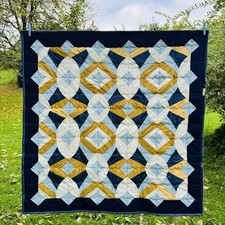 Patchwork Decke Quilt Kniedecke Baumwolle Artquilt Unikat Weich Kuschelig Blau