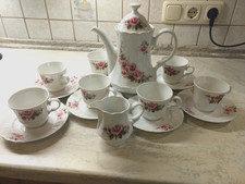 Eschenbach Bavaria Kaffeeset für 7 Personen, Rosenmotiv ca. 1970, schöne Rarität