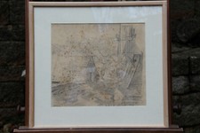 Dachauer Maler Richard Huber Bleistiftzeichnung Marktbreit Kappelsteige gerahmt