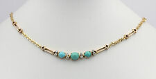 ♦ Collier in 14 kt 14k 585 er Gelbgold mit Türkisen Diamanten Türkis Hals Kette 