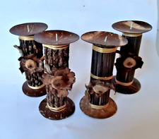 4er Set Kerzenständer Bambus, Kokosschale, Bast, Holz, Tischleuchter Ständer Ker