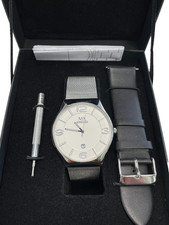 FLACHE EDELSTAHL UHR M.DATUM IM SET MIT WECHSEL ARMBAND+TOOL #SCHMUCKJAGD