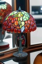 Bernstein Tischlampe Bernsteinlampe AURUM Edelstein Lampe Tiffany Art Vögel Deko