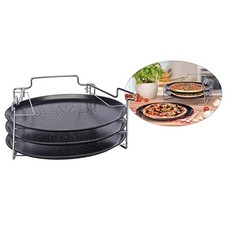 Pizza-Back-Set inkl. Ständer Backblech Pizza-Blech Pizza-Halter Pizzaofen 4-tlg.