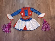 Faschingskostüm Karneval Kostüm Fasching Cheerleader Pompom 4 tlg. Gr. 128-140 