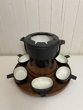 Digsmed Denmark Design Fondue Set Teakholz Drehteller 6 Schälchen Gusseisen