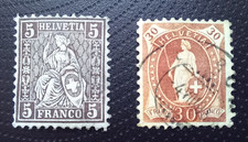 Alte Briefmarke Schweiz 5 Franco sitzende Helvetia 1862 stehende Helvetia 30Fran