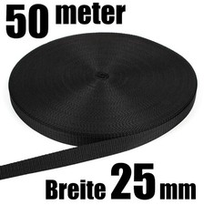 SCHWARZ ★ 25 MM / 50 METER ★ PP STARK Gurtband Taschengurt Taschenband