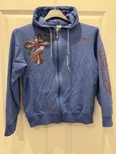 ED Hardy Sweatjacke Blau Cropped Glitzer TOP Kapuzenjacke Jacke
