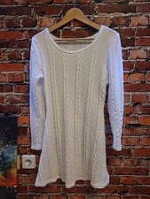 Kleid Strick Wolle Langarm Winter Herbst Damen Mädchen Weiß Gr. M (201)