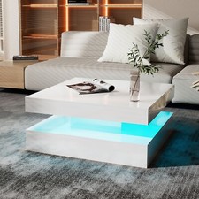 Hochglanz-LED-Couchtisch, hoher quadratischer Couchtisch, moderne Wohnzimmermöbe