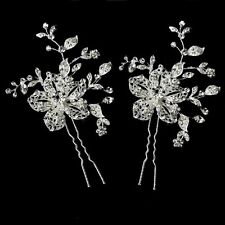 2 Haarnadeln Blumen Blätter Hochzeit Strass Tiara Diadem klar Braut Haarschmuck