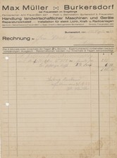 Rechnung Burkersdorf Müller Max Landmaschinen Gutsbesitzer Ewald Geißler 1937