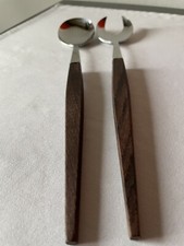 60/70-er:   SALATBESTECK  Edelstahl + Teakholz 25cm  DANISH DESIGN  Vintage