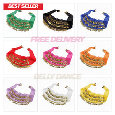 Chiffon Bauchtanz Tanzen Hüftschal Wickelgürtel Tribal Schärpe Rock 128 Münzen UK