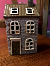 Windlicht Haus Steinzeug grau