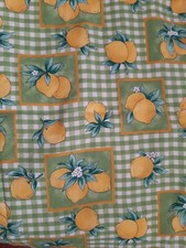 70er Jahre Stoff Stoffrest Baumwolle 97 x 146 cm, grünweiss kariert Zitronen