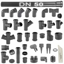 DN 50 HT Rohr Abwasserrohr Abflussrohr Bogen Muffe Abzweig Stopfen Winkel DN50