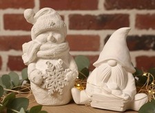 Schneemann oder Wichtel Groß Guss Keramik Handgemacht 