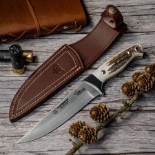 Messer Cudemn Rhyno Hunter mit Hirschhorn Griff und Lederscheide
