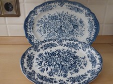 Royal Staffordshire Meakin England Keramik 2 Servierplatten oval Blau