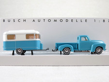 Busch 48243 Chevrolet Pick-up (1950) mit Nagetusch Wohnwagen 1:87/H0 NEU/OVP