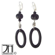 Grosse Art Deco Silber Glas Ohrringe Schwarz paste silver earrings black
