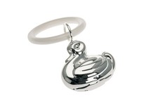 Babyrassel Ente am Beissring versilbert - Silberrassel