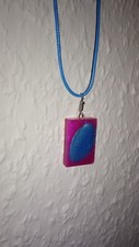 Epoxidharz Schmuck Kette Hellblau + Anhänger Epoxy Resin 45-50cm Blau Pink K34