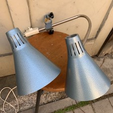 2-armige Lampe DDR Reif? Hammerschlaglack Tischlamoe Wandlampe vintage Grau Blau