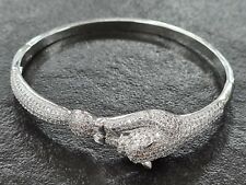  Schöner  Armreif versilbert Strasssteine Jaguarfigur