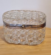 Art Déco Pressglas ovale Zuckerdose Deckeldose Schmuckschatulle