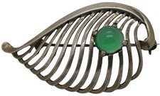? 835er Silber Brosche mit grünem Stein Antikschmuck - 4,55 x 2,7 cm / 7,00g