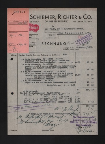 Leipzig rechnung 1937 - leipzig,,