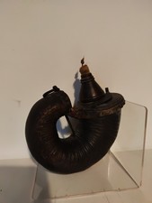 Sehr Alte Schiesspulver Flasche Leder Metall