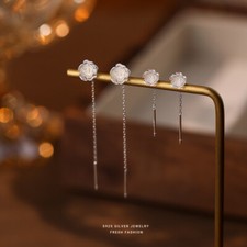 Illusion weiße Rose Ohrhaken Damen s925 Sterling Silber Quaste Ohrringe