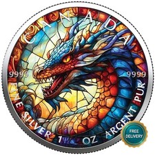 2025 1OZ Silber Kanada Buntglas Drache farbig zertifiziert. NUR 100 #7