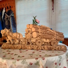 Holzbild geschnitzt "Bauer mit Holzfuhrwerk"