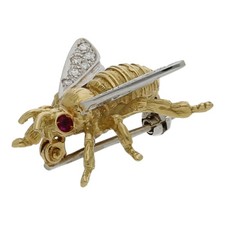 Biene Brosche Brillant Rubin 750/ 18 K Gold Accessoire Geschenk Gelbgold K04.86