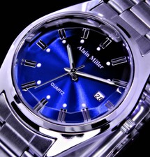 Alain Miller Herren Armband Männer Uhr Blau Silber Farben Datum 002