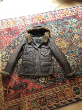 BELSTAFF Wachsjacke Echtfell Kapuze hellgrau Gr. it. 42, dt. 36/38