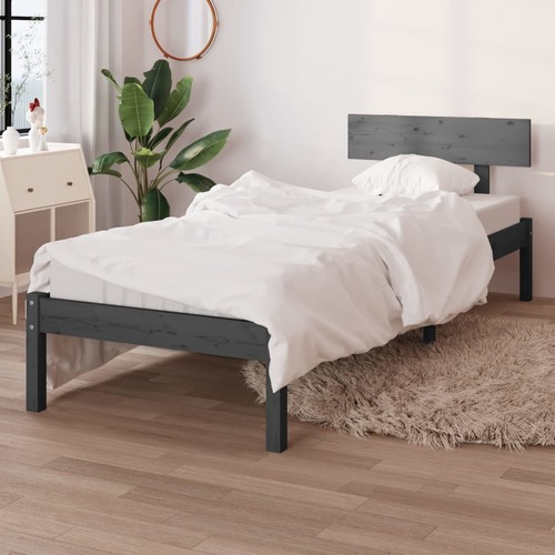Massivholzbett grau kiefer - grau,