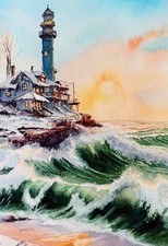 Kunstdruck leuchtturm meer - a4,