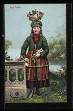 Ansichtskarte Polnisches Mädchen in Tracht mit Blumen als Kopfschmuck 1916 