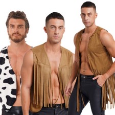 Herren Hippie Kostüm Fringe Weste Wildleder Weste Halloween Cosplay Party Tops