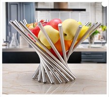 Obstkorb Edelstahl Drehung Obstschale Metall Küchenkorb Obst Teller Silber NeuD