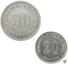 KAISERREICH, Lot 20 Pfennig 1875 B & 50 Pfennig 1876 A, schön/sehr schön