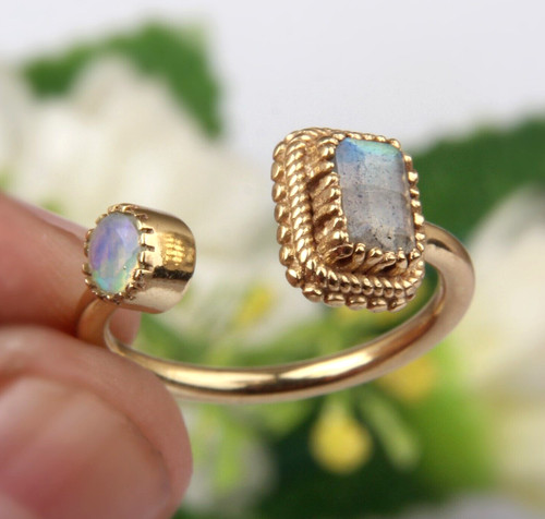 Zwei steine verstellbarer ring - steine,