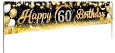 60.Geburtstag Party Banner Schwarz/Gold  40 x 200 cm "Happy Birthday" Deko