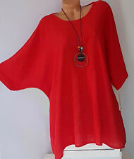 ITALY Gr.46,48,50 Longshirt,Tunika,Bluse,Shirt,Leinen Optik,Kette,Oversize,NEU